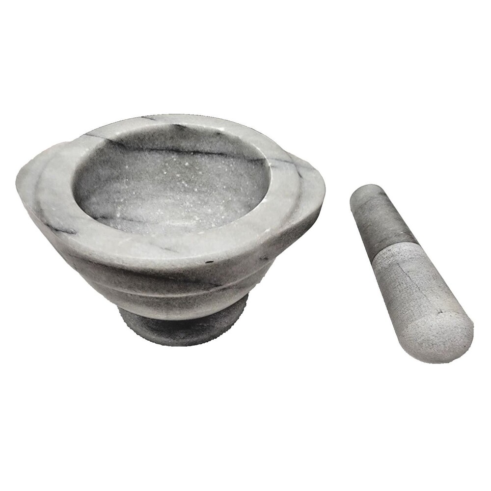 Classic White Marble Mortar Pestle Heavy Stone Herb Spice Grinder Guacamole